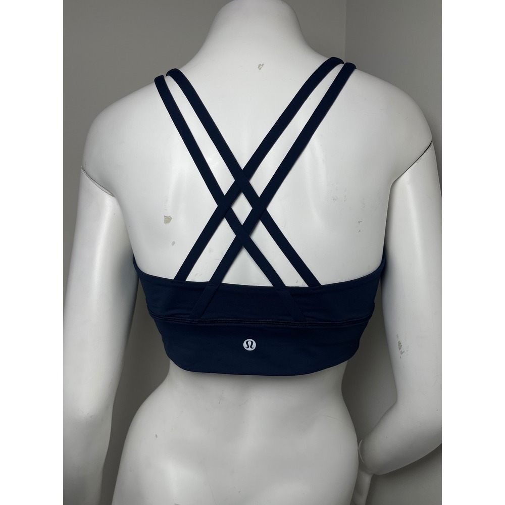 Lululemon Free To Be Serene Bra High Neck Navy Blue Strappy Back Size 8 - Picture 8 of 9